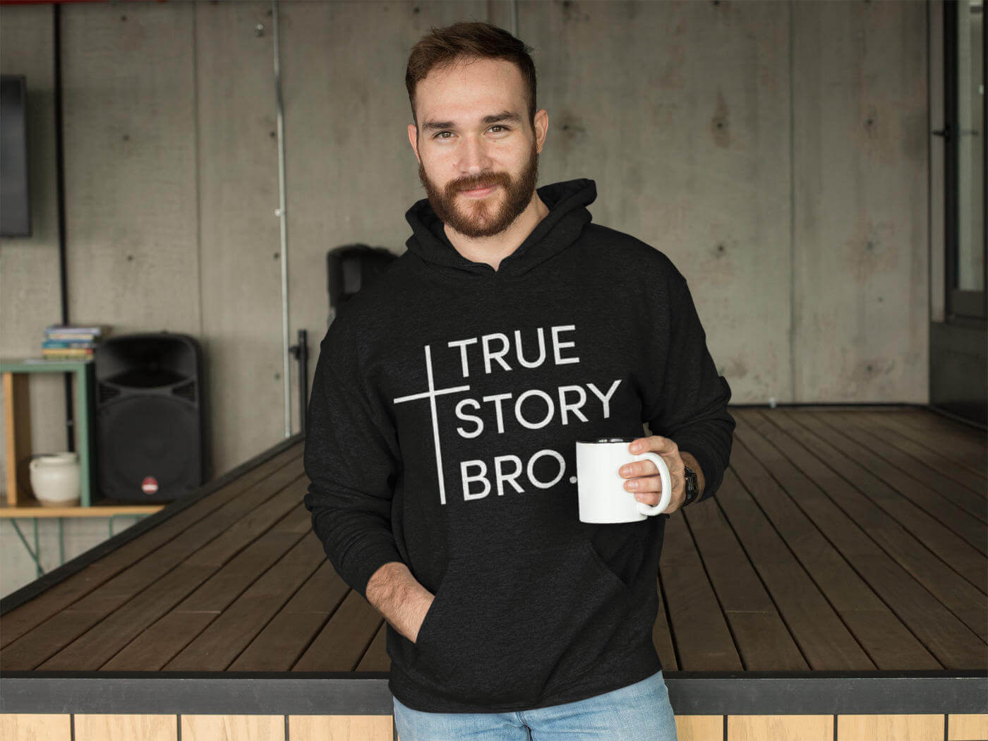 Christian hoodie and T-shirts for men with the print "True Story Bro" by Christian Apparel.