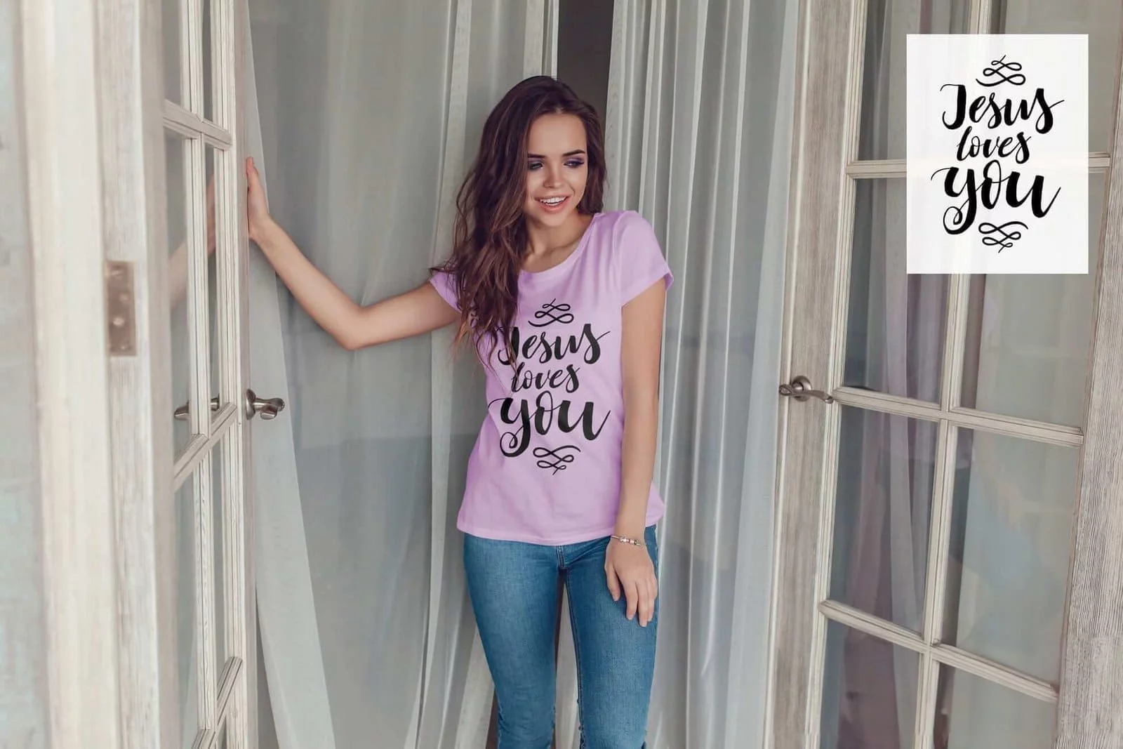 Christian T-Shirts for Women with the Design "Jesus Loves You" Christian T-Shirts for Women with the Design "Jesus Loves You"